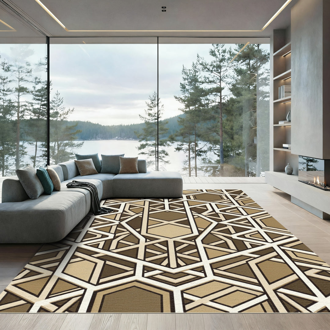 Gold Hexagonal Geometric Art Deco Rug