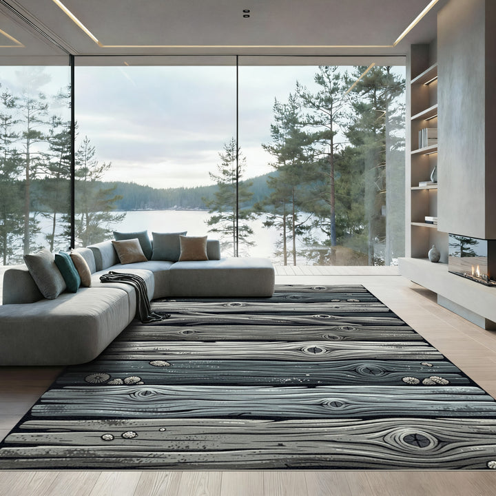 Rustic Gray Wood Grain Plank Rug