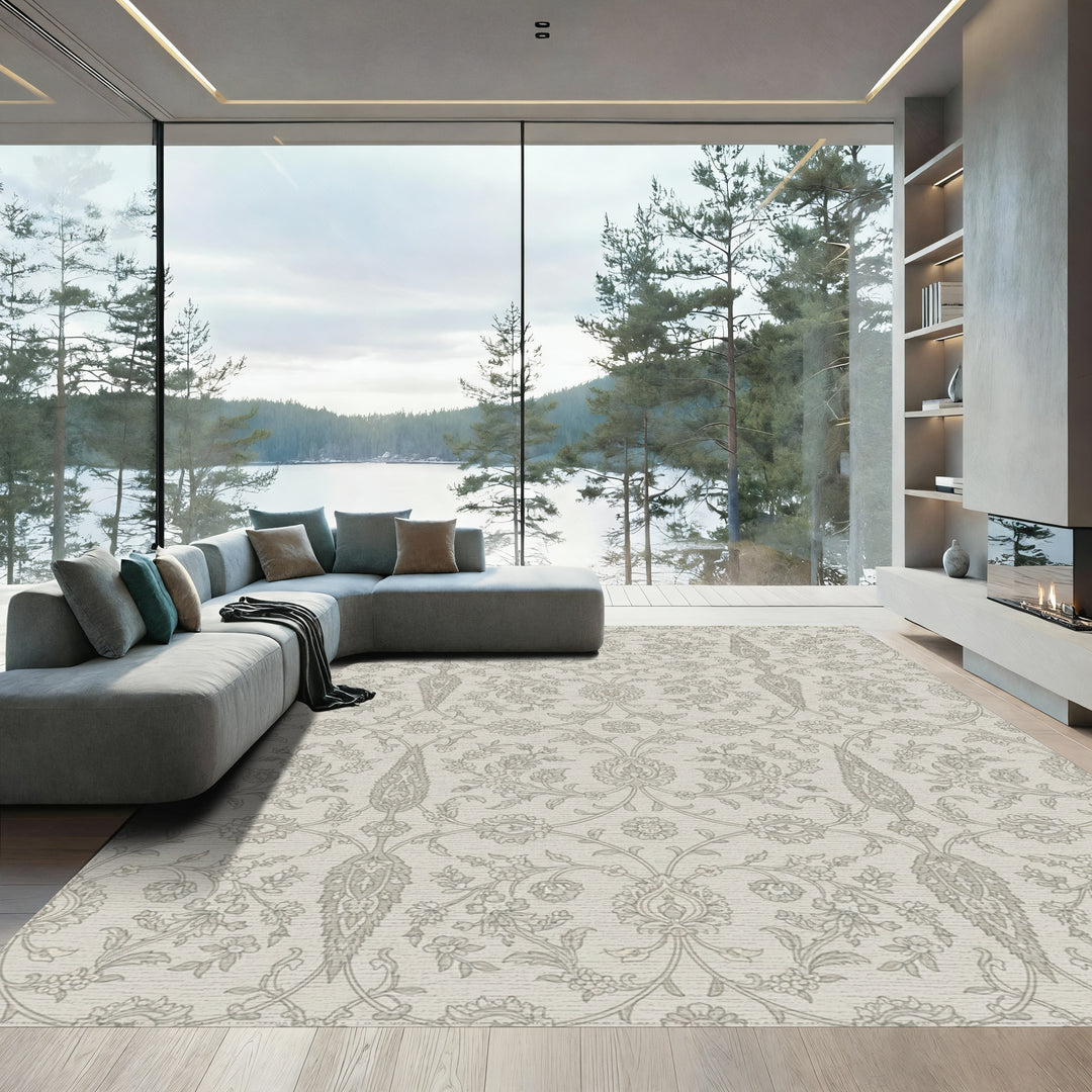 Elegant Stone Floral Archway Serpentine Rug