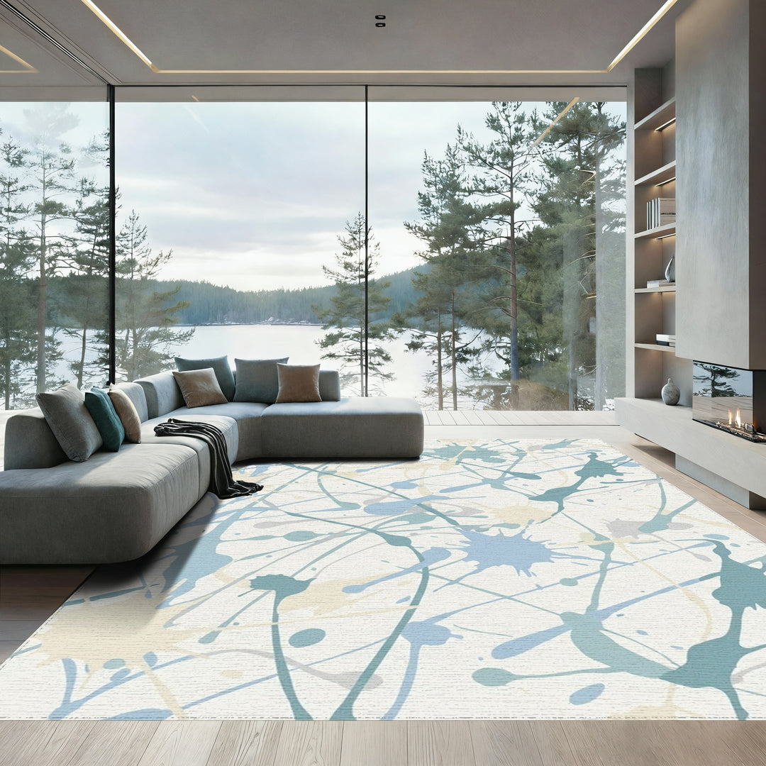 Soft Blue Splatter Paint Abstract Rug