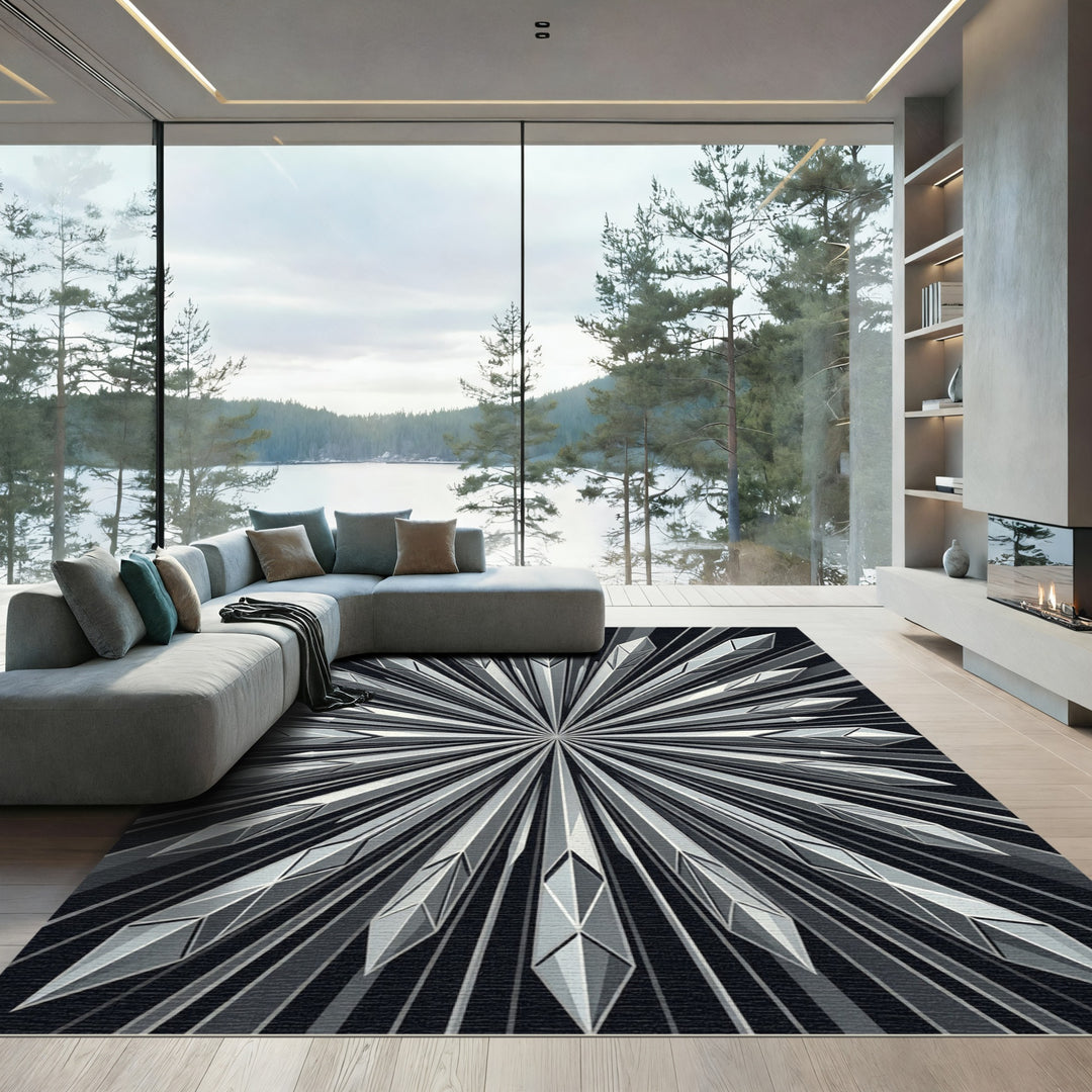 Radiant Crystal Burst Art Deco Rug