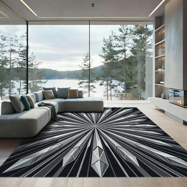 Radiant Crystal Burst Art Deco Rug