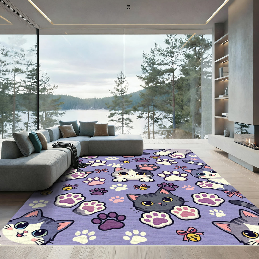 Cute Cat Paw Lavender Whimsical Collection Rug