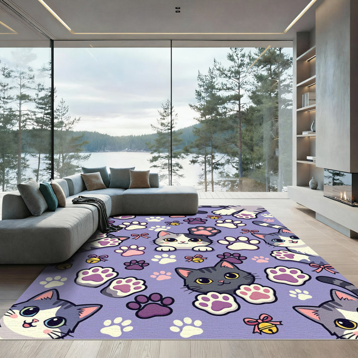 Cute Cat Paw Lavender Whimsical Collection Rug