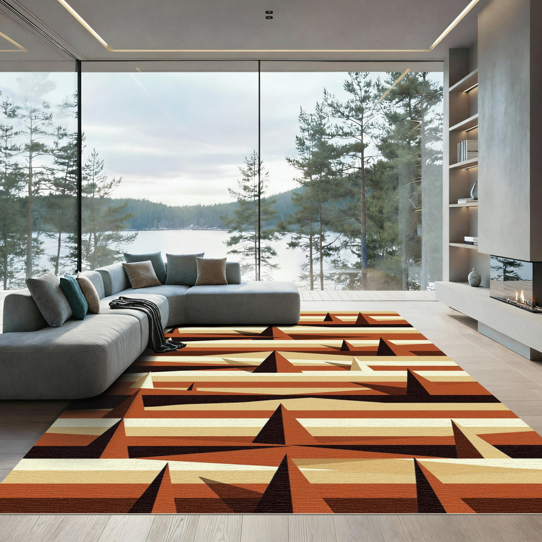 Geometric Layered Pyramid Terracotta Rug