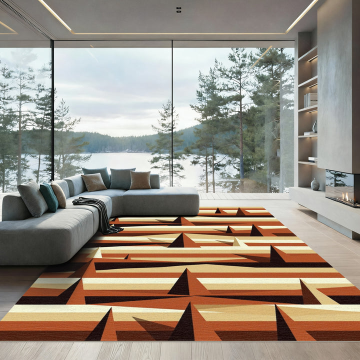 Geometric Layered Pyramid Terracotta Rug