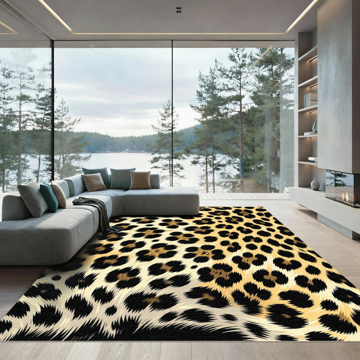 Golden Leopard Spots with Black Accents Rug