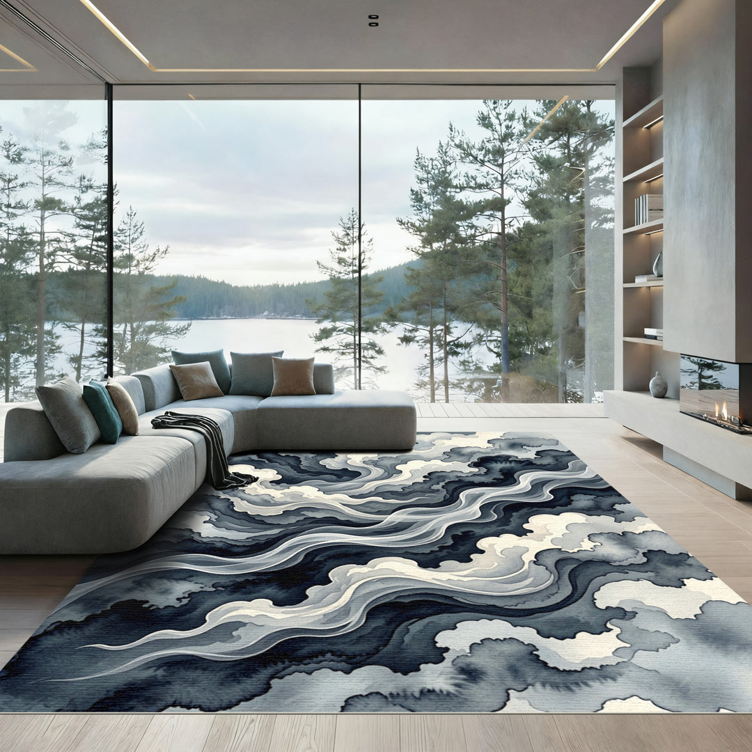 Abstract Smoky Dark Cloud Watercolor Rug