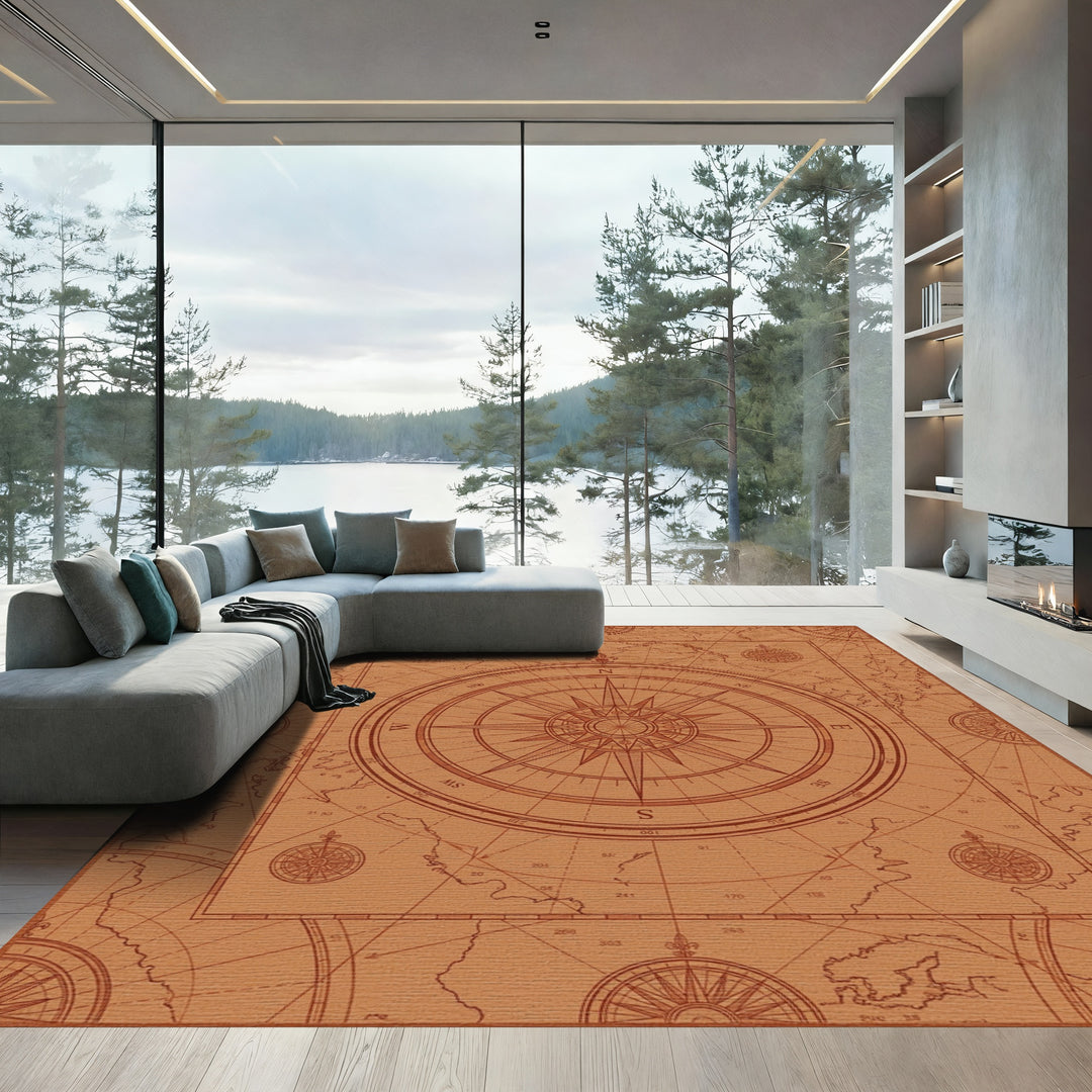 Vintage Celestial Map Compass Rose Rug