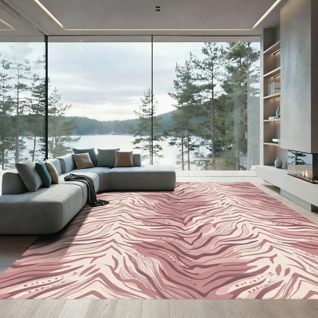 Blush Pink Zebra Stripe Waves Rug