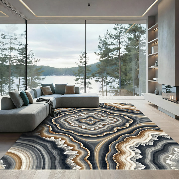 Grey Brown Crystal Geode Ribbons Rug