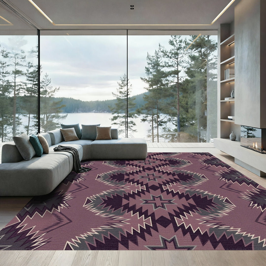 Deep Plum Star Geometric Zigzag Rug