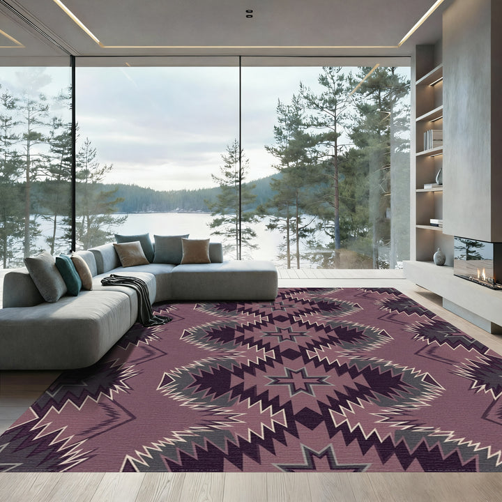 Deep Plum Star Geometric Zigzag Rug