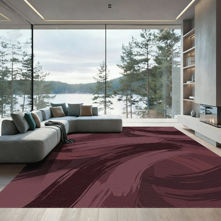 Warm Burgundy Brush Stroke Swirls Rug