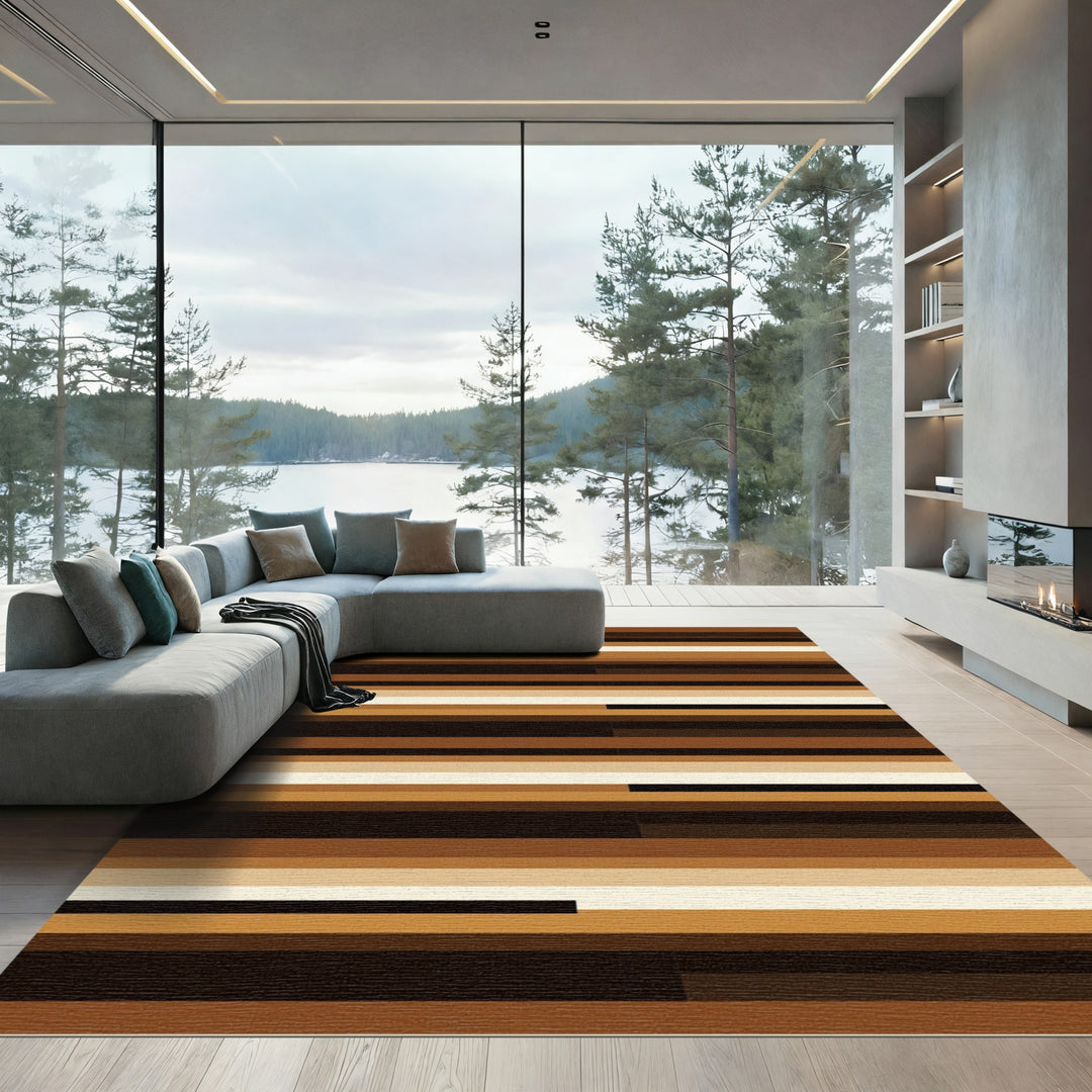 Warm Earthy Tone Horizontal Stripes Rug