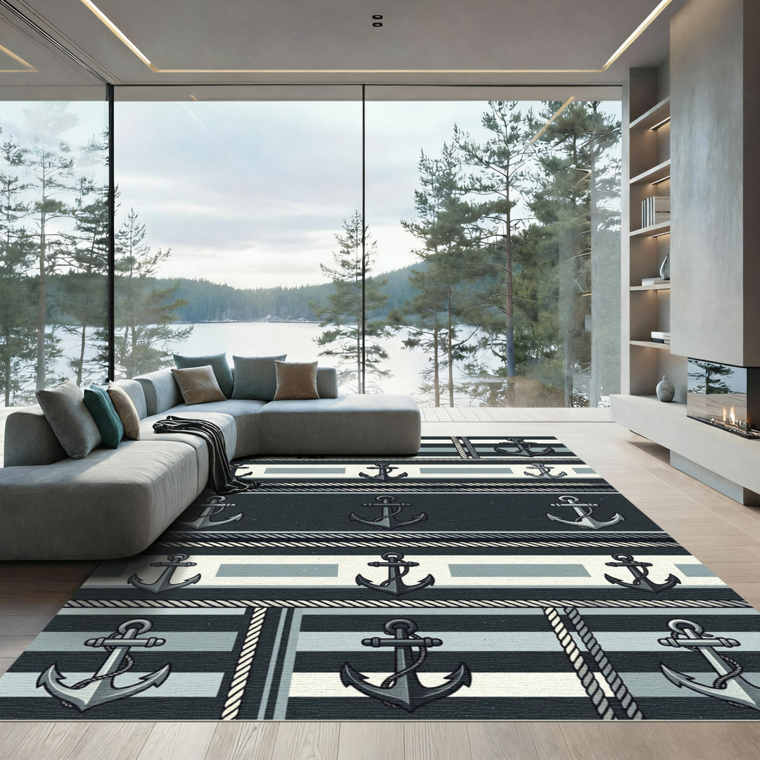 Nautical Anchor Stripe Cool Tone Rug
