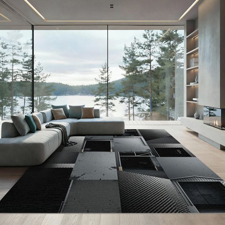 Industrial Carbon Fiber Grain Texture Rug