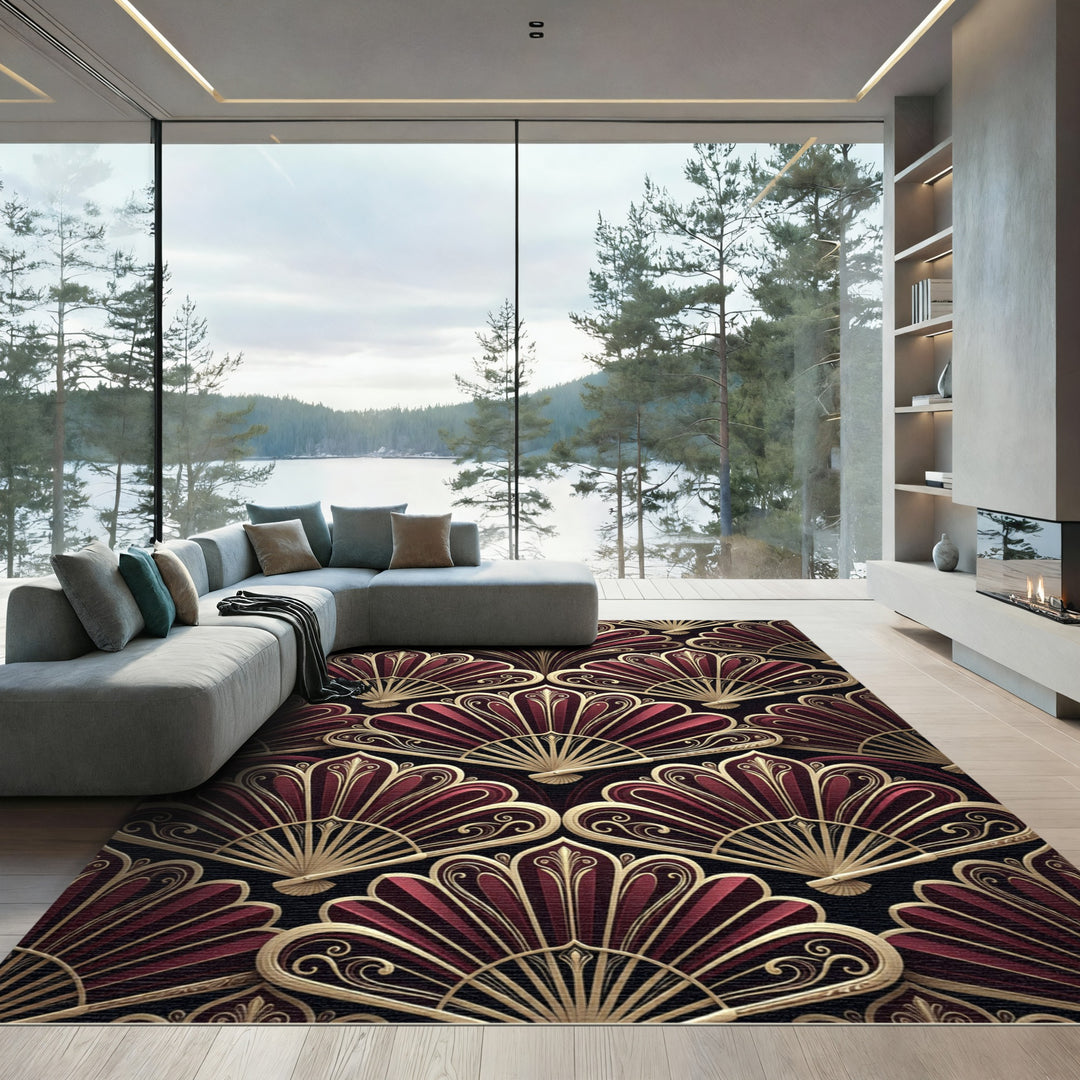 Art Deco Burgundy Fan Rug