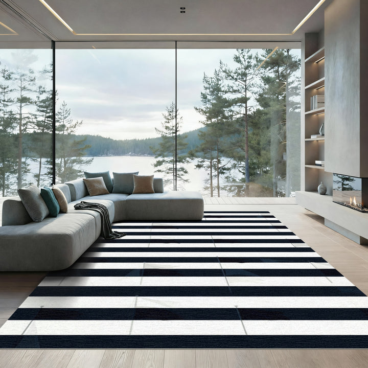 Navy White Horizontal Flag Stripe Rug