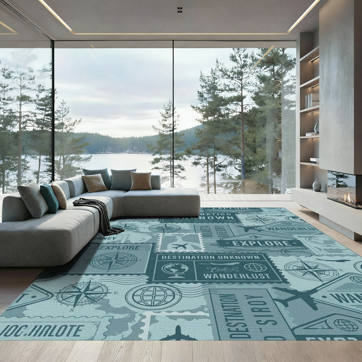 Vintage Travel Stamp Collage Rug