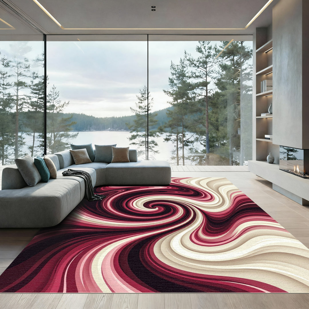 Crimson Swirl Marble Fluid Rug
