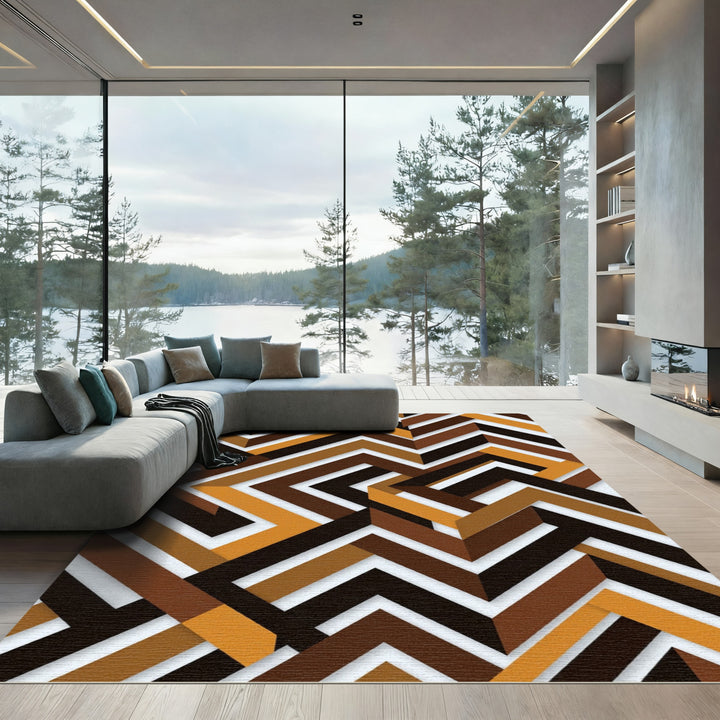 Geometric Chocolate Orange Chevron Overlay Rug