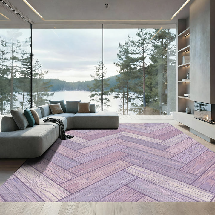 Pastel Purple Wood Grain Herringbone Rug