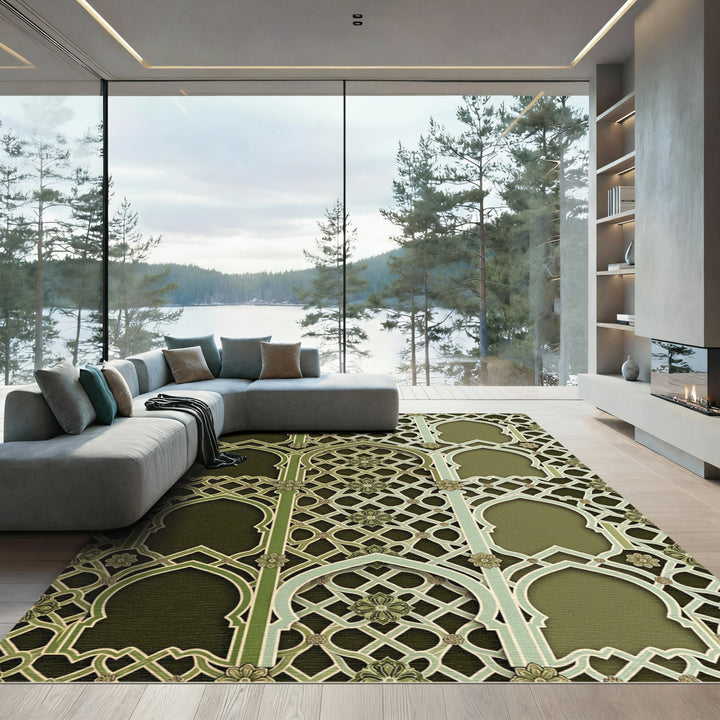 Islamic Green Lattice Arch Garden Rug