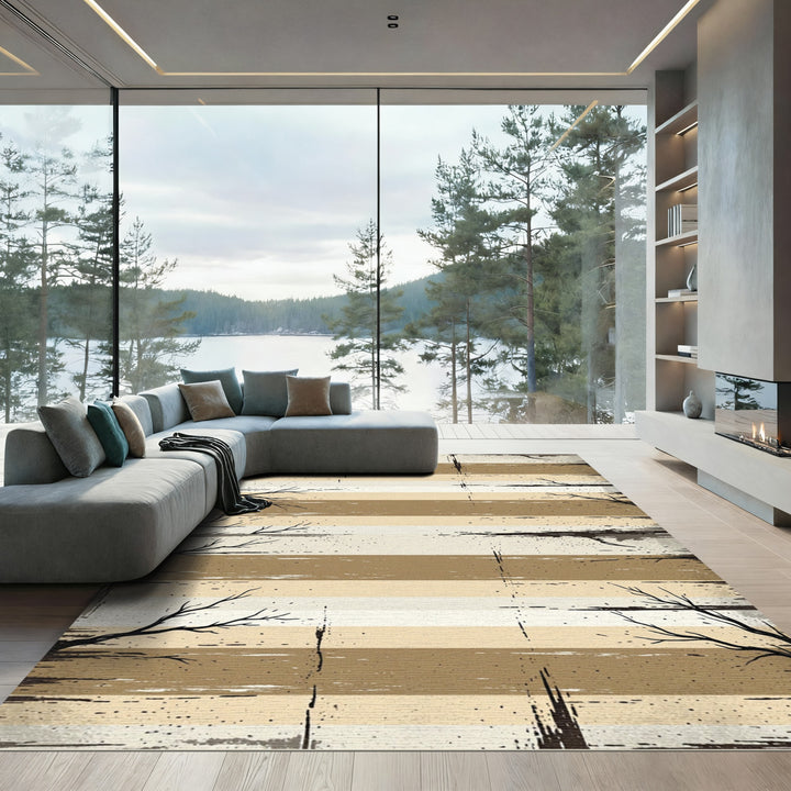 Earthy Rustic Striped Tree Branch Rug