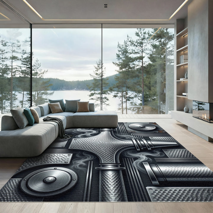Industrial Steampunk Metal Pipe Rug