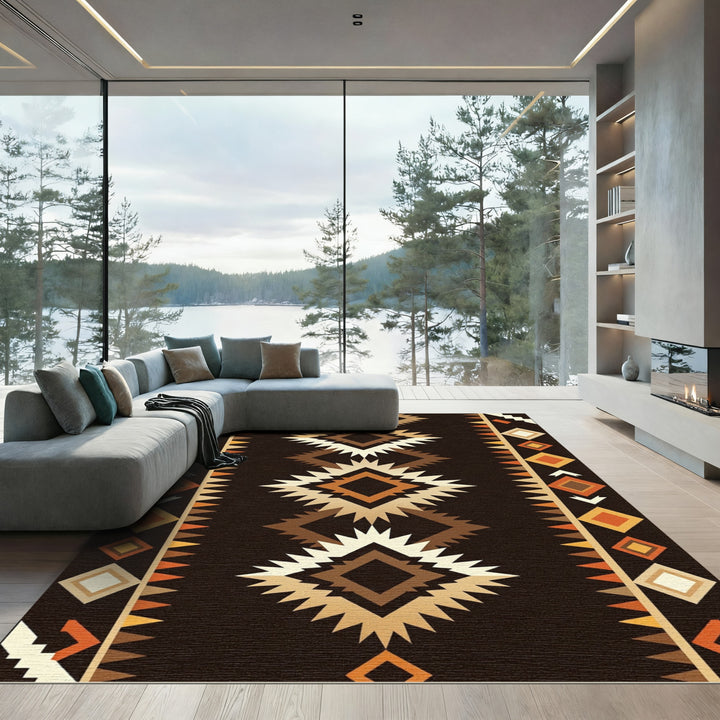 Earthy Diamond Sunburst Tribal Rug