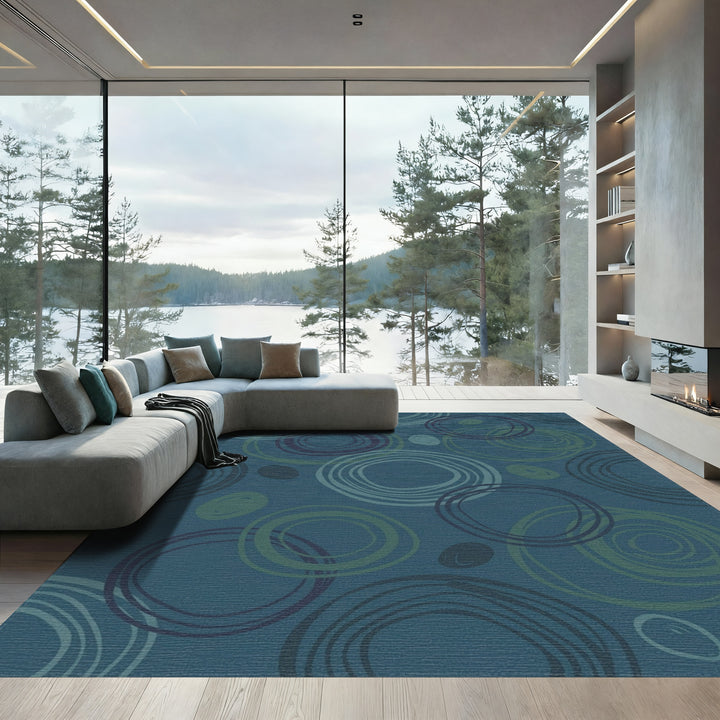 Navy Blue Swirling Circles Abstract Rug