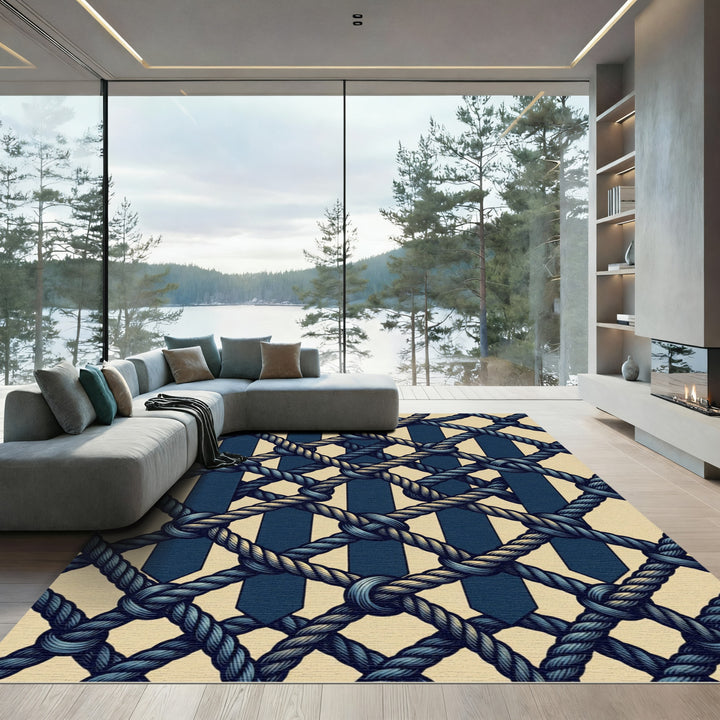 Navy Cream Braided Netting Rug