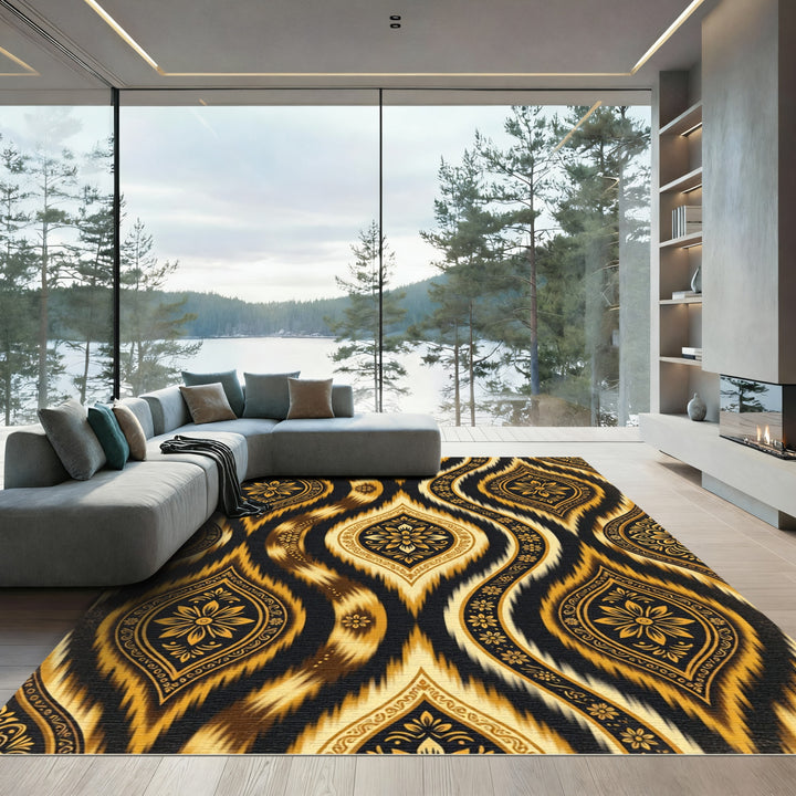 Luxury Golden Paisley Ikat Rug