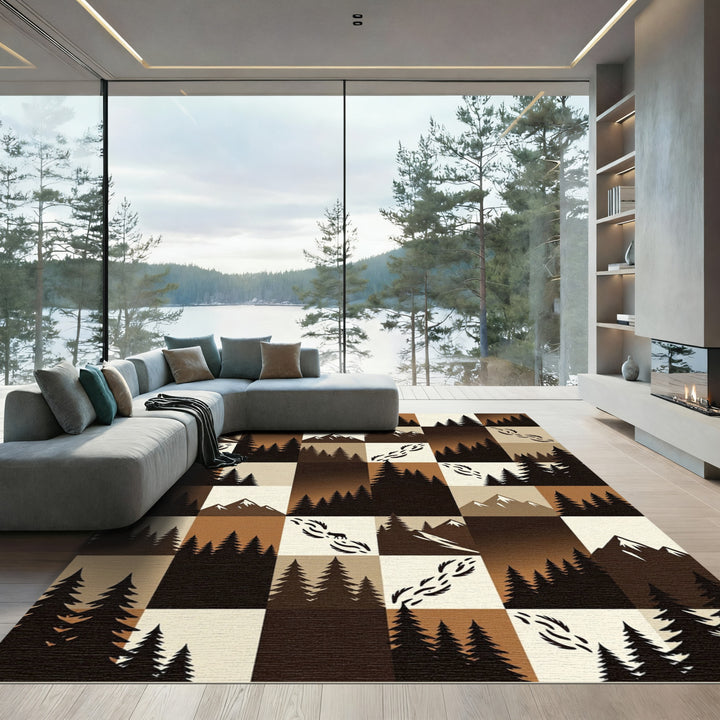 Woodland Mountain Forest Squares Rug