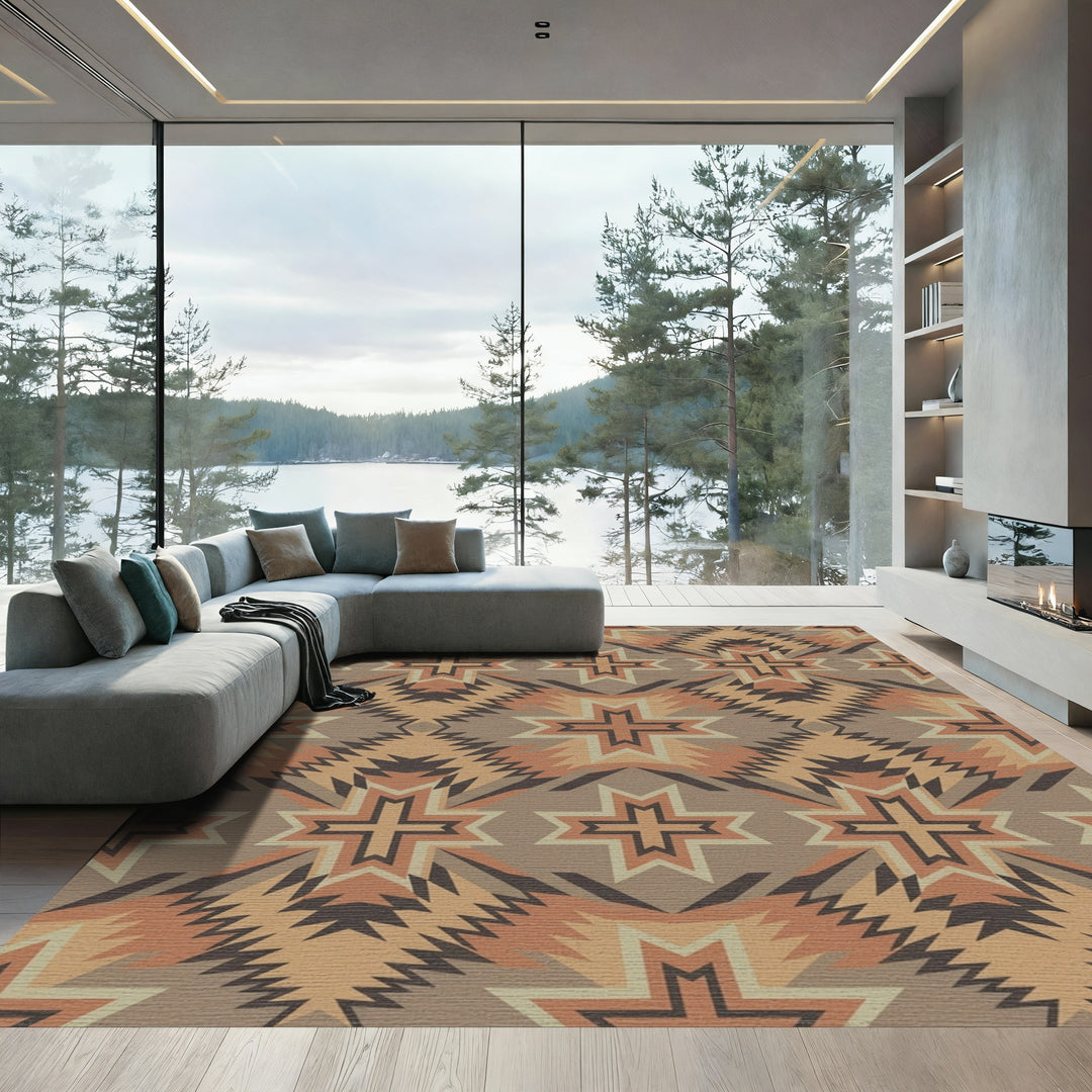 Earth Tones Geometric Sunburst Rug