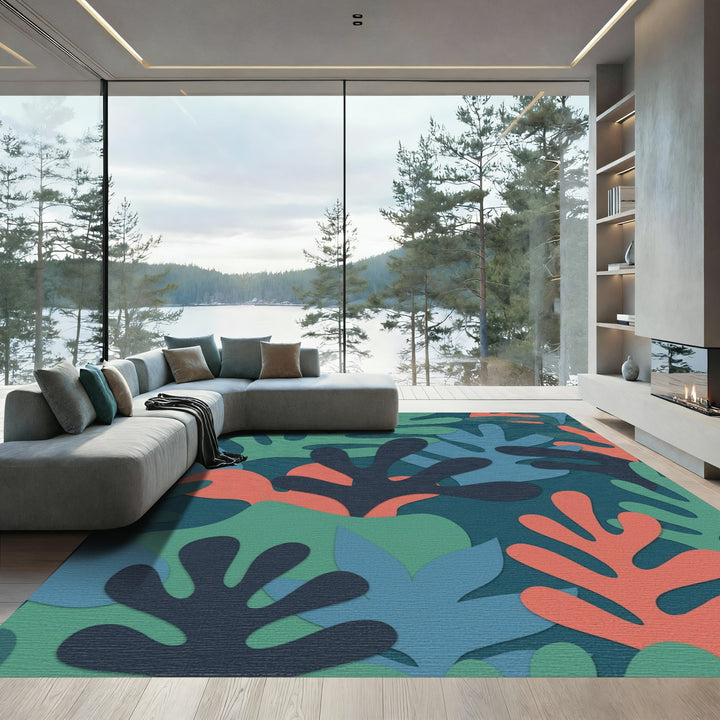 Modern Tropical Leaf Collage Rug