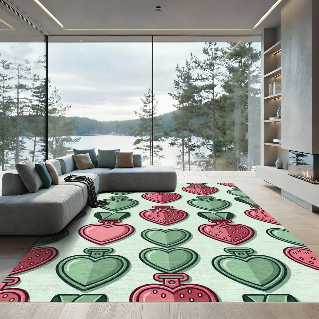Heart Medals Green Pink Seamless Artwork Rug