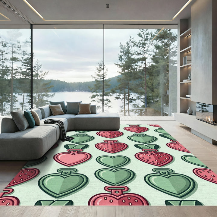 Heart Medals Green Pink Seamless Artwork Rug