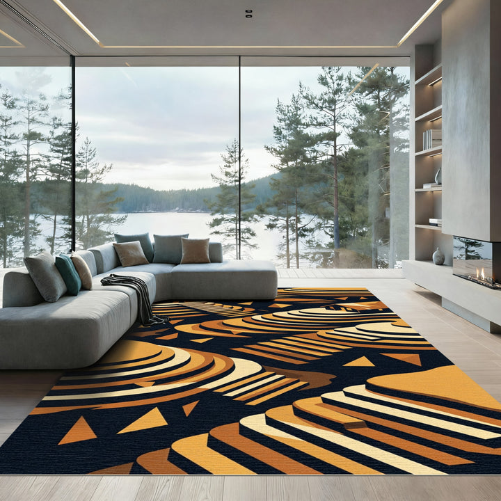 Terraced Landscape Golden Geometric Rug