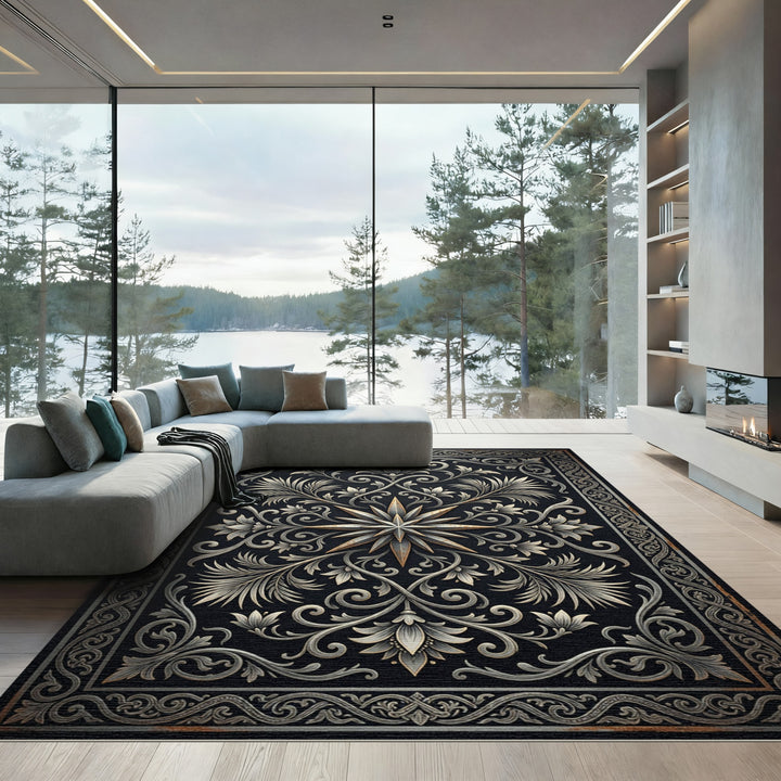 Antique Silver Starburst Floral Rug