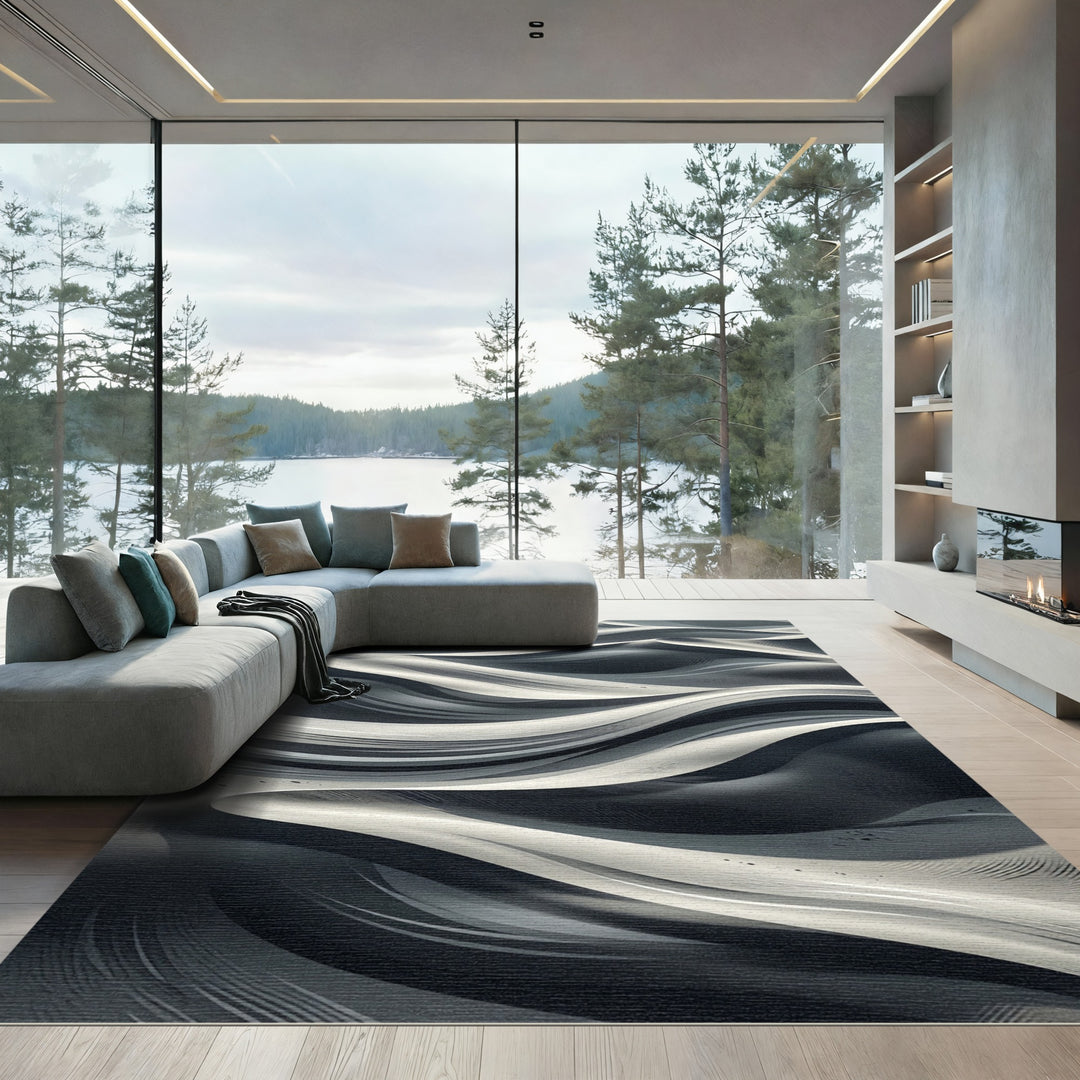 Striking Monochrome Dune Waves Rug