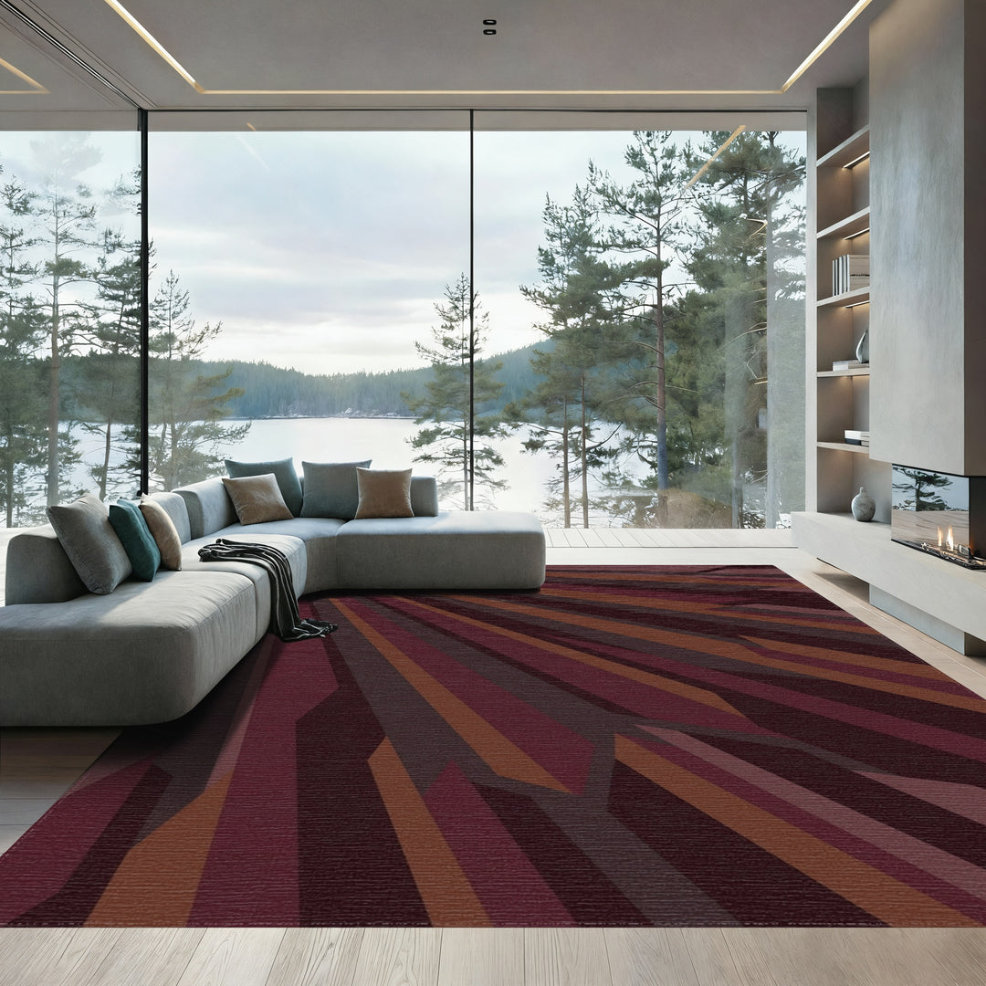 Deep Burgundy Abstract Splayed Stripes Rug