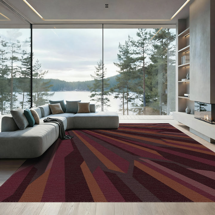 Deep Burgundy Abstract Splayed Stripes Rug