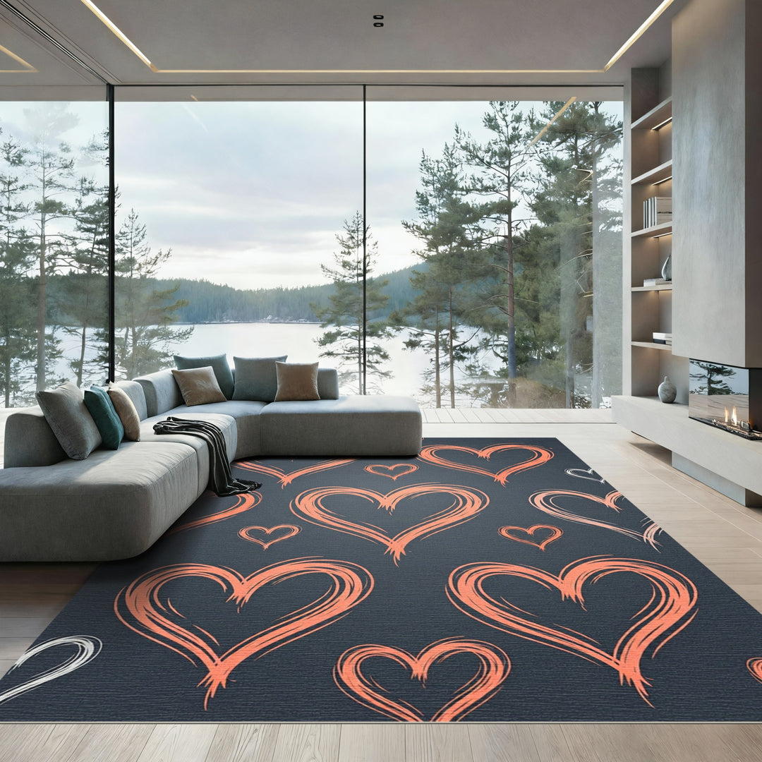 Coral Heart Scribble Love Rug