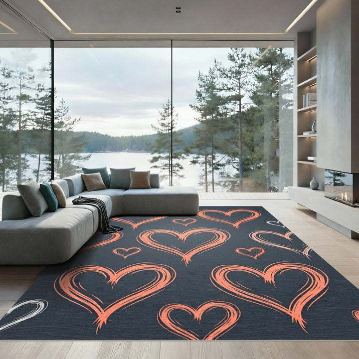 Coral Heart Scribble Love Rug
