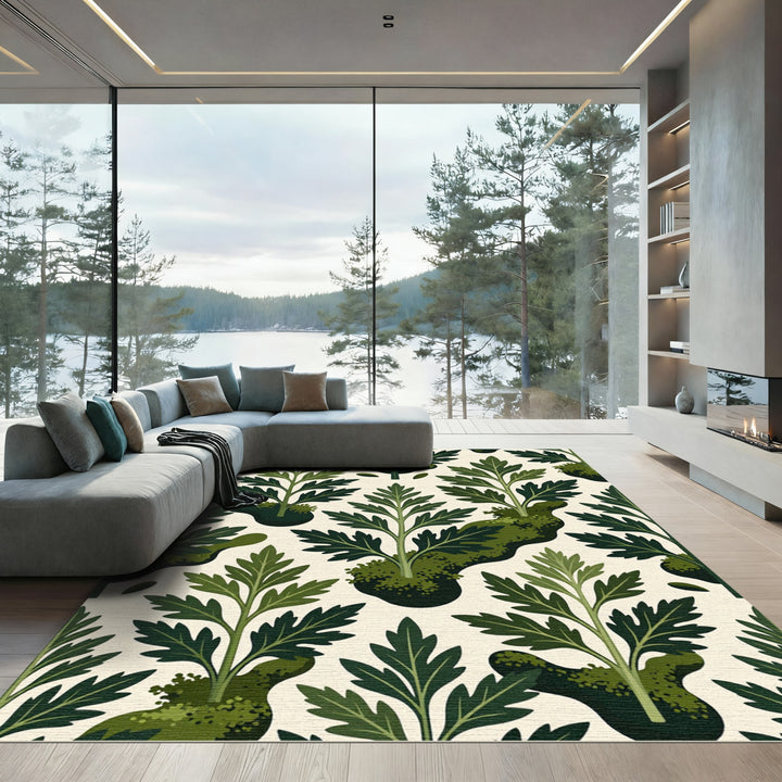 Green Leafy Foliage Artful Arrangement Rug
