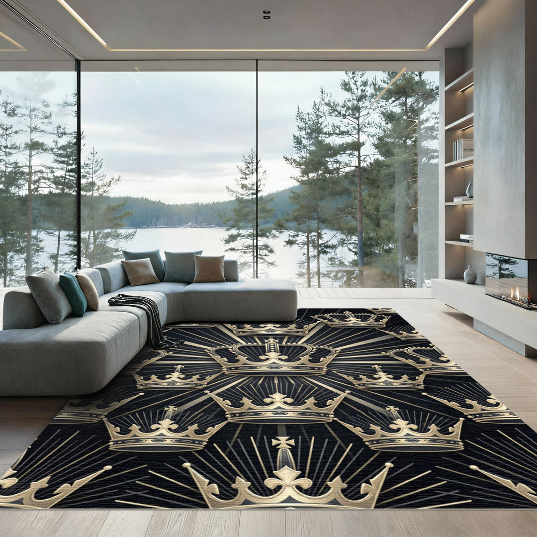 Regal Gold Crown Black Burst Rug