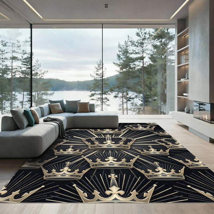 Regal Gold Crown Black Burst Rug