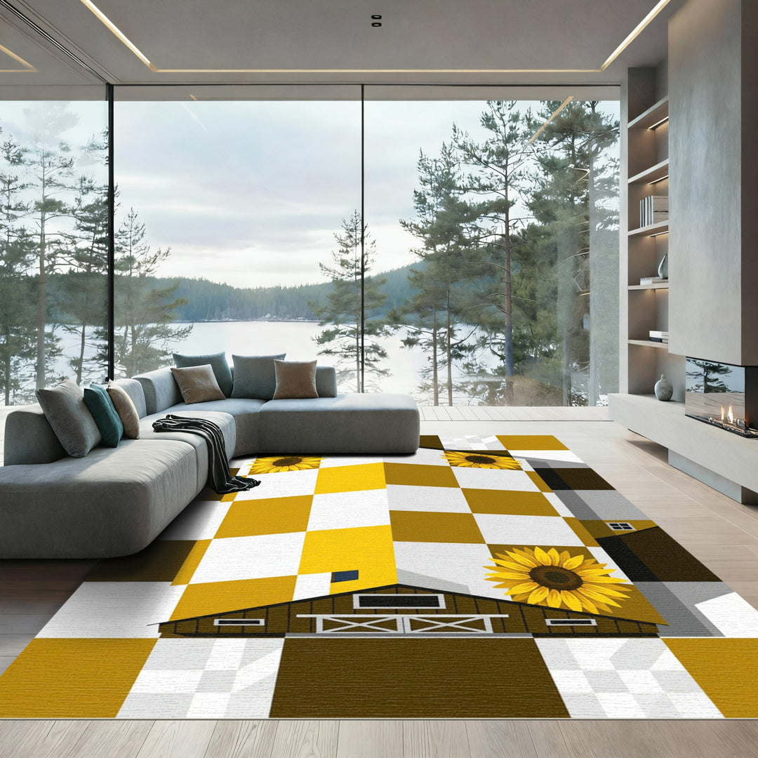 Checkerboard Sunflower Barn Contemporary Rug